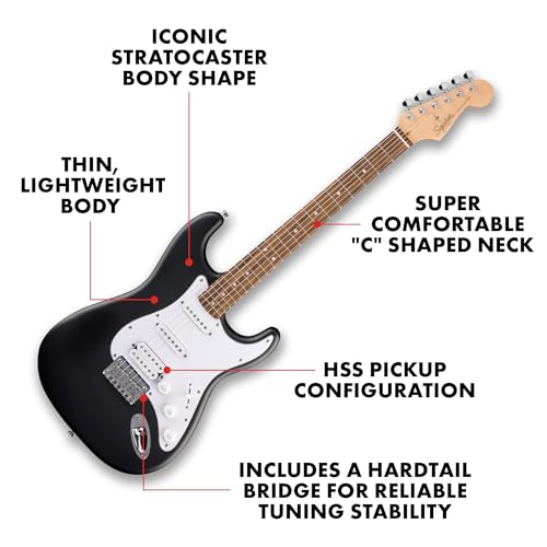 Squier by Fender スクワイヤー エレキギター Debut Collection™ Stratocaster® HT HSS, Laurel Fingerboard, White Pickguard, Black ソフトケース付きの詳細・まとめ 画像
