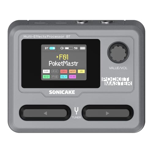 SONICAKE マルチエフェクター ギター/ベースアンプ モデリング IR キャビネット シミュレーション ステレオ OTG USB オーディオ インターフェイス BT オーディオ 1.77 インチ LCD カラー スクリーン 内蔵リチウム電池 Pocket Master (グレー) 1
