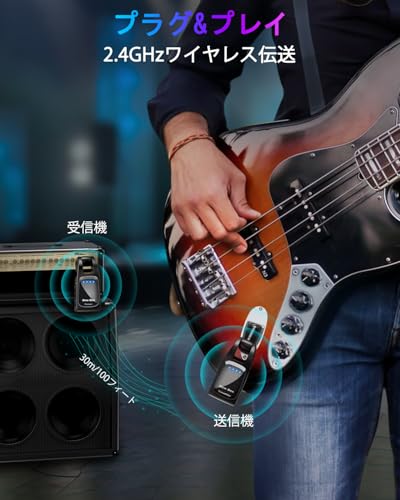 New Bee ギター ワイヤレス 送受信機 ベース エレキ ワイヤレスシールド 6.35mmプラグ 2.4GHz 6チャンネル 280°回転 1対多 USB-C充電 6時間連続使用 直接プラグ コンパクト 軽量 ブラック WJ21の詳細・まとめ 画像