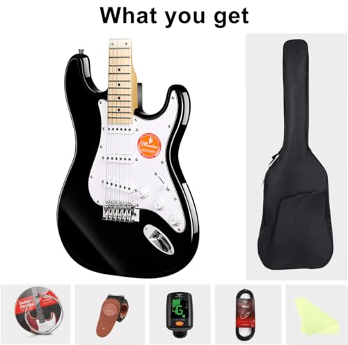 Bullfighter 初心者向けエレキギター、男の子、女の子、学生、大人向けのユニバーサルモデル、プロフェッショナルなエントリーレベルの電子ギター楽器 ST Electric Guitar MS100 (Black-2) 中間 画像