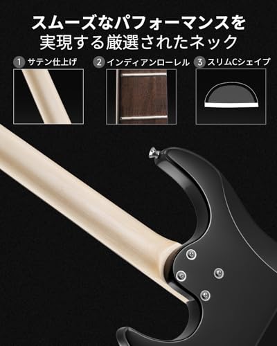 Donner エレキギター 初心者 SSHピックアップ配列 ポプラ材 専用ケース付き DMT-66 ブラック 中間 画像