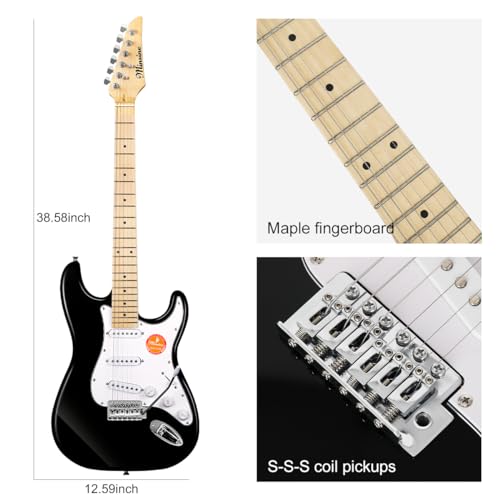 Bullfighter 初心者向けエレキギター、男の子、女の子、学生、大人向けのユニバーサルモデル、プロフェッショナルなエントリーレベルの電子ギター楽器 ST Electric Guitar MS100 (Black-2) 中間 画像