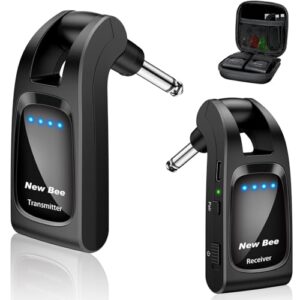 New Bee ギター ワイヤレス 送受信機 ベース エレキ ワイヤレスシールド 6.35mmプラグ 2.4GHz 6チャンネル 280°回転 1対多 USB-C充電 6時間連続使用 直接プラグ コンパクト 軽量 ブラック WJ21 1