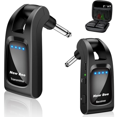 New Bee ギター ワイヤレス 送受信機 ベース エレキ ワイヤレスシールド 6.35mmプラグ 2.4GHz 6チャンネル 280°回転 1対多 USB-C充電 6時間連続使用 直接プラグ コンパクト 軽量 ブラック WJ21 1