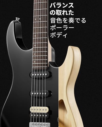 Donner エレキギター 初心者 SSHピックアップ配列 ポプラ材 専用ケース付き DMT-66 ブラック 中間 画像