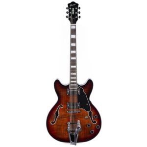 GROTE 335 style Jazz Electric Guitar with Bigsby Semi-Hollow Body (Brown) 1