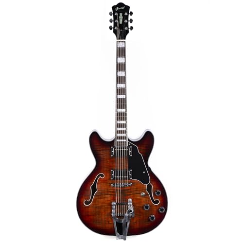 GROTE 335 style Jazz Electric Guitar with Bigsby Semi-Hollow Body (Brown) 1
