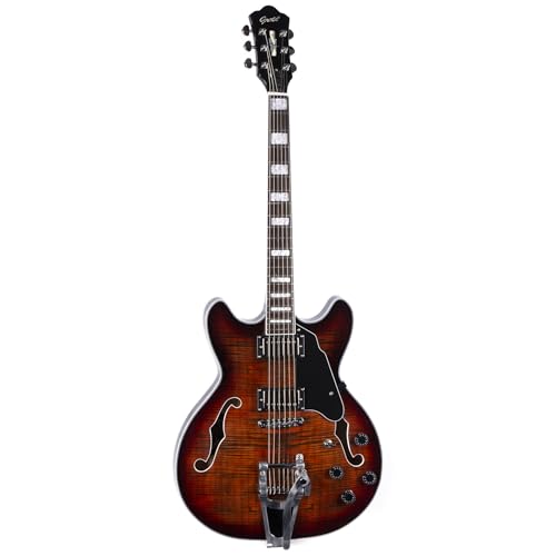 GROTE 335 style Jazz Electric Guitar with Bigsby Semi-Hollow Body (Brown)の特徴・詳細 画像