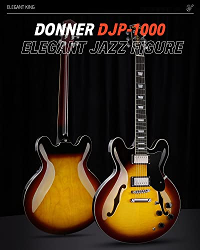 Donner セミアコギター エレキギター セミアコースティックギター セミホロウボディ ダブルカッタウェイ トラ色 DJP-1000Bの詳細・まとめ 画像