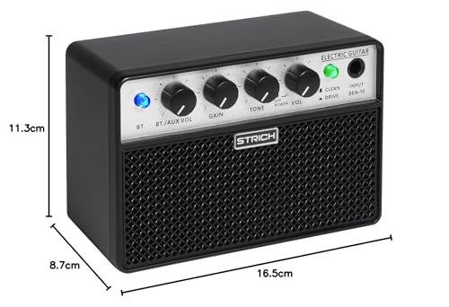 STRICH SEA-10B エレキギターアンプ コンパクト＆ポータブルワイヤレスアンプ デュアルチャンネル、クリーン/ドライブトーン、充電式エレキギターアンプ 2 x 5W 1/8 ヘッドフォン出力付きでどこでも練習可能の詳細・まとめ 画像