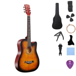 LumoLight初心者向けアコースティックギター10点セット、学生や大人に最適、38インチ初心者、練習用アコースティック弦、チューナー付き (コーヒー色) 1