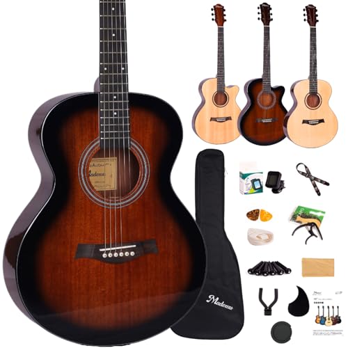 Mademu マホガニー単板 アコースティックギター フォークタイプ 初心者 アコギ セット 入門13点セット 刺繍ギターパック カポタスト付 (単板マホガニー〜フォーク) 1
