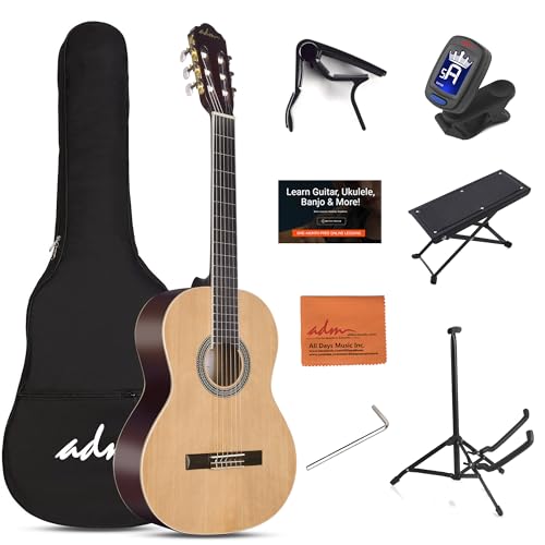 ADM クラシックギター 初心者セット 39インチ入門練習 ナイロン弦ギター 9点セット (ナチュラル) 1