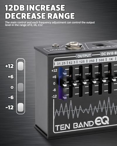 STRICH EQイコライザー エフェクター 10バンド イコライザーエフェクトペダル エレキギターとベース用イコライザー 10周波数帯域(31.25Hz~16kHz) 各バンドのゲイン/減衰±12dB TENBAND EQの特徴・詳細 画像