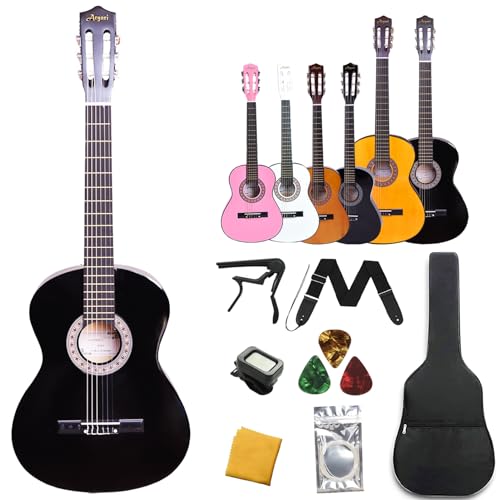 Aryari アコースティックギター 初心者入門練習セット 39インチ クラ フルサイズ ギター アダルト 大人 学生 入門向け ナイロン弦（ストラップ、弦、クロス、ピックなど付き）39 inch 黑 1