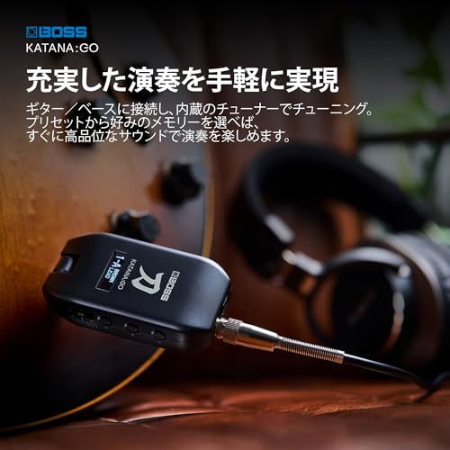 BOSS ボス KATANA:GO ヘッドフォン・ギター・アンプ ベース対応 60種類以上のエフェクト搭載 有機ELディスプレイ チューナー搭載 Bluetooth接続対応 スマホ録音可能の特徴・詳細 画像