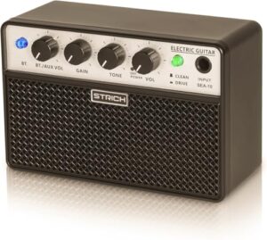 STRICH SEA-10B エレキギターアンプ コンパクト＆ポータブルワイヤレスアンプ デュアルチャンネル、クリーン/ドライブトーン、充電式エレキギターアンプ 2 x 5W 1/8 ヘッドフォン出力付きでどこでも練習可能 1