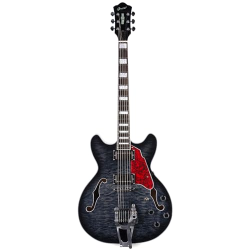 GROTE 335 style Jazz Electric Guitar with Bigsby Semi-Hollow Body (Black)の外観・全体像 画像