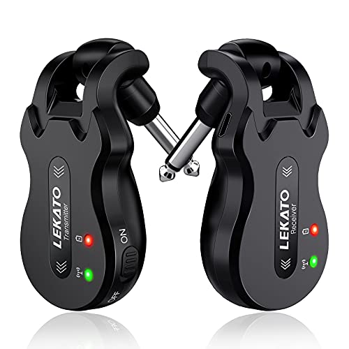 ギターワイヤレスシステム 送受信機 LEKATO チップ ギターに直接プラグ・イン エレキギターアンプ ケーブル不要 エレキ 干渉なし 送信範囲 USB充電式 4チャンネル 取扱説明書の外観・全体像 画像