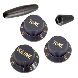 Deevoka 3ピースギターシングルロッカーハンドルボリュームコントロールノブプロフェッショナルDIYアクセサリーギターノブ、, 黒と金 1