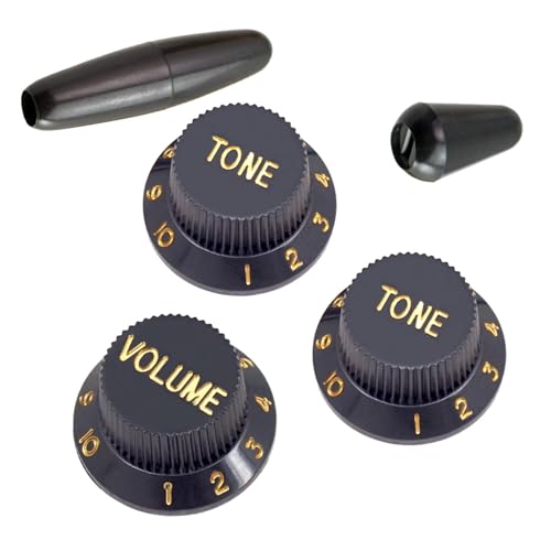Deevoka 3ピースギターシングルロッカーハンドルボリュームコントロールノブプロフェッショナルDIYアクセサリーギターノブ、, 黒と金の外観・全体像 画像