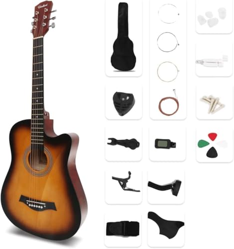 アコースティックギター 17点セット 初心者入門セット 練習ギター ソフトケース付き アコギ guitar 艶サンセットレッド Aの外観・全体像 画像