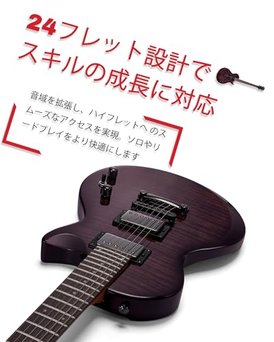 AKLOT 24フレット・エレキギターキット ― シングルカット(LPスタイル)、コイルスプリット搭載ハムバッカーピックアップによるモダンな演奏性、必須アクセサリー付属、ヴァイオレット・ヴェノムの詳細・まとめ 画像