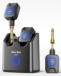 New Bee ギターワイヤレスシステム 5.8GHz エレキギター ベース 送受信機 6チャンネル 3.5mmと6.35mmプラグ 充電ケース付 技適マーク 210-218933 ブラック WJ25 1
