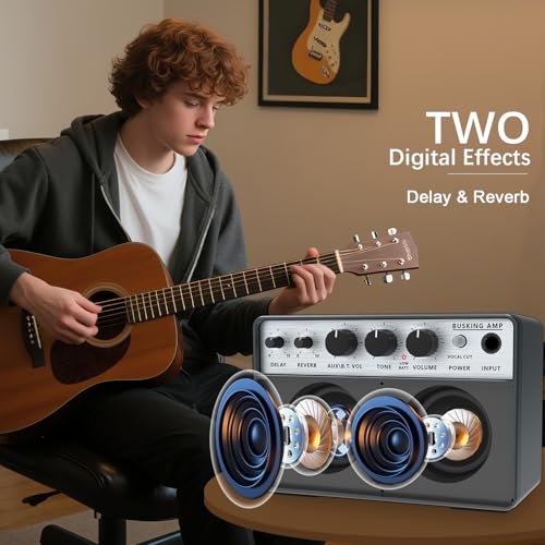 Yuer BA-10Pro 10W アコースティックギターアンプ、ポータブルボーカル&ギターアンプ デジタルディレイ/リバーブエフェクトヘッドフォンジャック/OTGワイヤレス小型ギターアンプ 録音、練習、旅行用 キャリーバッグ付きの特徴・詳細 画像