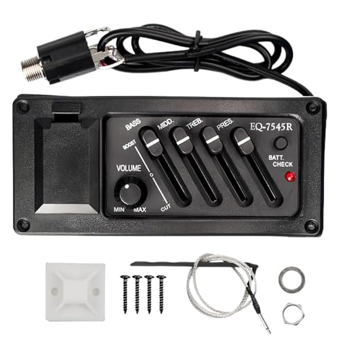 アコースティックギタープリアンプ - プロフェッショナル 4 バンド EQ イコライザーキット、ボリュームノブ付きアンプ |アンダーサドルピエゾピックアップシステムアコースティックギター音楽クリエイターパフォーマンスバンドショーパーティー用の外観・全体像 画像