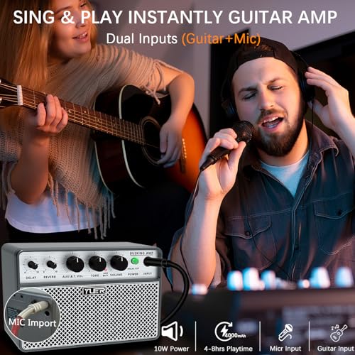 Yuer BA-10Pro 10W アコースティックギターアンプ、ポータブルボーカル&ギターアンプ デジタルディレイ/リバーブエフェクトヘッドフォンジャック/OTGワイヤレス小型ギターアンプ 録音、練習、旅行用 キャリーバッグ付きの詳細・まとめ 画像