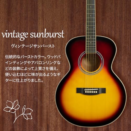 Eris. Aproa アコースティックギター 弾きやすい628mmスケール エリス アプロア (初心者12点セット, グロス/ヴィンテージサンバースト)の詳細・まとめ 画像