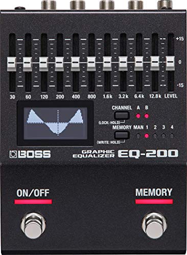 BOSS ボス EQ-200 グラフィックイコライザー 2系統の10バンドEQ 127のユーザー・メモリー MIDI端子搭載 AC/単三電池による2電源方式 ギター/ベース用イコライザー ライブ バンド 軽音の外観・全体像 画像