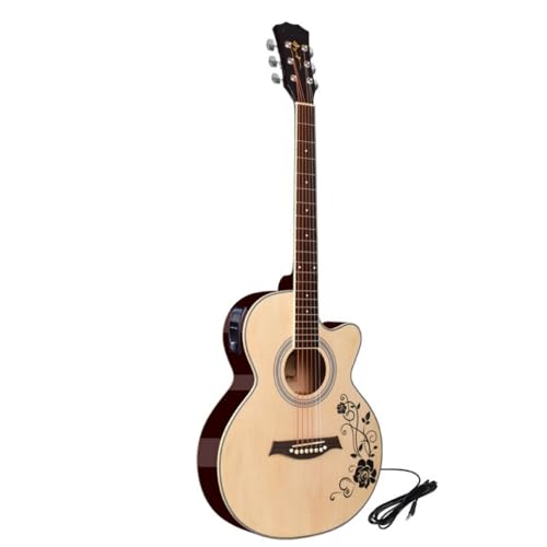40 インチ アコースティックギター カッタウェイ フォークギター 藤花彫刻 天然木製 美しいデザイン 練習用 楽器 初心者向け 入門用 (40インチ,オリジナルの木と蔓の花、電気ボックススタイル)の外観・全体像 画像
