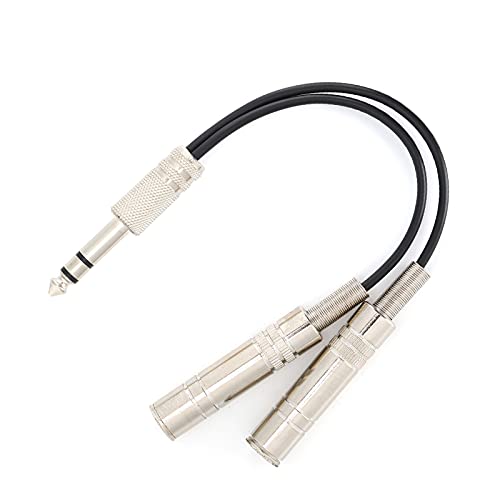 6.35 mmオスからダブル6.35 mmメスオーディオYスプリッターケーブル、ギターアンプ・ヘッドフォン・AVレシーバー用の金メッキコネクター付きシールドステレオインストゥルメントアダプター (20cm / 7.87インチ)の特徴・詳細 画像