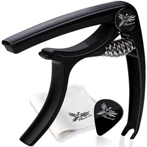 Phoenix カポタスト【type SH】ワンタッチ ギター カポ／お手入れ用ファイバークロス／ピック／メーカー保証書 ＜4点セット＞ BLACK 1