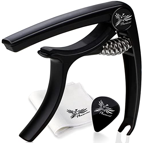 Phoenix カポタスト【type SH】ワンタッチ ギター カポ／お手入れ用ファイバークロス／ピック／メーカー保証書 ＜4点セット＞ BLACKの外観・全体像 画像