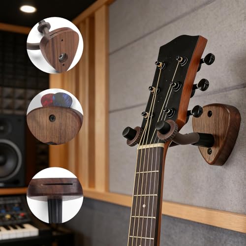 ａ aternee ギター壁掛けハンガー 楽器ホルダー 無垢材製 ベース、バンジョー、アコースティックギター用の便利な収納吊り下げブラケットの詳細・まとめ 画像