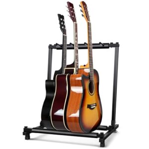 KEEVEEK ギタースタンド 3本収納 折りたたみ式 転倒防止用ゴム付属 楽器本体に傷が付くのを防ぎます安定耐久 収納しやすい ブラケット (アコギ/ウクレレ/クラシック/エレキ/ベース/管楽器 対応スタンド) 最新型 (3本収納) 1