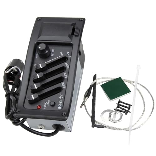 Acoustic Guitar Pickup - 4-Band EQ Equalizer | Preamp System with Volume Control | High Out-Put Piezo Pickup Kit for Acoustic-Electric Guitar, Including 9V Battery Jack and Installation Hardwareの外観・全体像 画像