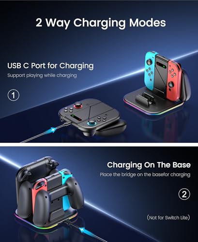 Joypad Charger Grip Nintendo Switch 2/Switch 第1世代 Joy Con、4 in 1スイッチ充電器ステーション、人間工学に基づいたLED充電グリップ、USB Cケーブル充電アクセサリー付きの詳細・まとめ 画像