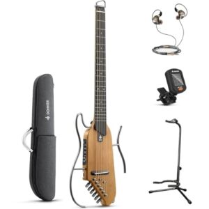 Donner HUSH-I スタンド付きセット メイプル サイレントアコースティックギター イヤホン対応 集合住宅対応 夜間練習 ケース/イヤホン/チューナー/ピック/ストラップ付属 エレアコ ドナー 1
