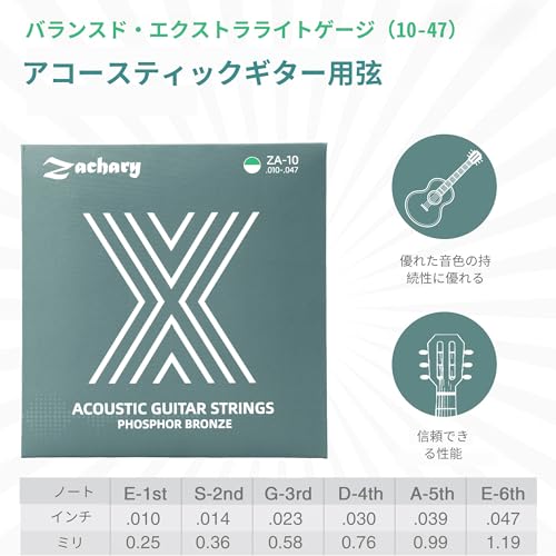Zachary アコースティックギター弦 6弦セット 2パック フォークギター弦 長寿命 防錆コーティング 滑らかなタッチ・明るくクリアな音色 初心者にもの詳細・まとめ 画像