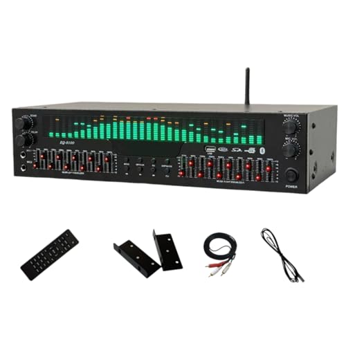Dudass EQ9100ステレオグラフィックイコライザー イコライザー マイクプリアンプエフェクト デュアルマイク接続に対応 オーディオ 31バンドオーディオイコライザー 12 リズム モード デュアル 10 バンド独立チューニング Bluetooth 5.4 オーディオ出力をサポートし リモコン付き (EQ9100)の外観・全体像 画像