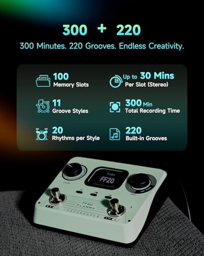 FLAMMA FF20 ルーパーペダルドラムマシン ドラムルーパーギターペダル スクリーン付き 300分録音 220ドラムグルーブ 100ループスロット タイムストレッチ オートレコード USB&ヘッドホン出力 ギターとベース用の詳細・まとめ 画像