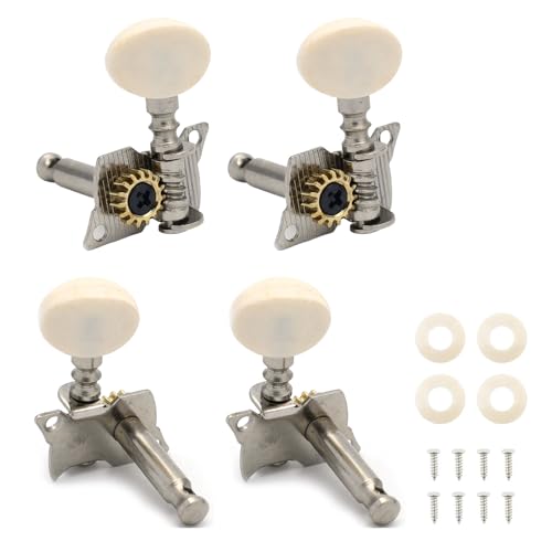 ギター ペグ ウクレレ ペグ オープンタイプ 6mm弦柱 ギア式 チューニングペグ 左右各2個 木製ギター対応 金属製 高耐久 交換用 弦巻き DIY修理用の外観・全体像 画像