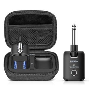 LEKATOワイヤレスギターシステム 充電ボックス付き 2.4GHz 充電式オーディオワイヤレスギター送信機受信機 オーディオシステム/エレキギター/ベース用 高忠実度サウンド 1