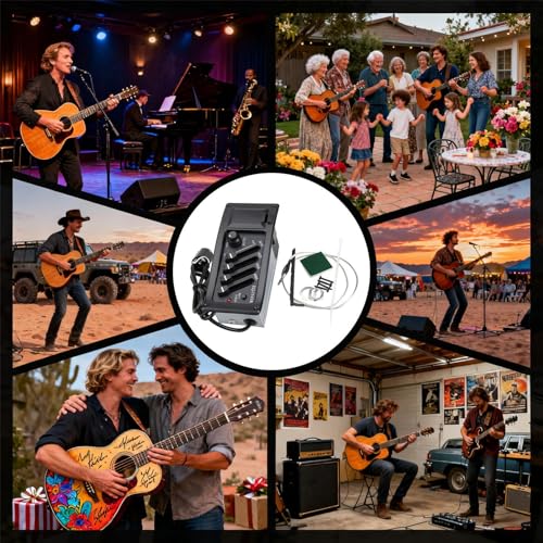Acoustic Guitar Pickup - 4-Band EQ Equalizer | Preamp System with Volume Control | High Out-Put Piezo Pickup Kit for Acoustic-Electric Guitar, Including 9V Battery Jack and Installation Hardwareの特徴・詳細 画像