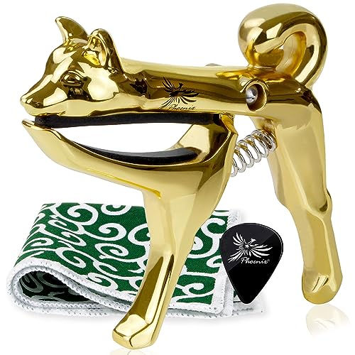 Phoenix カポタスト 多弦 ギター ワンタッチ カポ 【 柴犬 SHIBA 】 お手入れ用 ファイバークロス 0.71㎜ ティアドロップ タイプ ピック 安心安全メーカー保証書 4点セット エレキ クラシック アコースティックの外観・全体像 画像