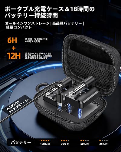 LEKATOワイヤレスギターシステム 充電ボックス付き 2.4GHz 充電式オーディオワイヤレスギター送信機受信機 オーディオシステム/エレキギター/ベース用 高忠実度サウンドの特徴・詳細 画像